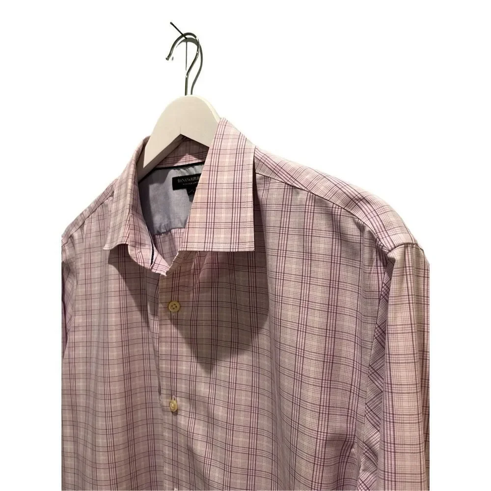 Banana Republic purple and white checked 100% cotton button down shirt - L